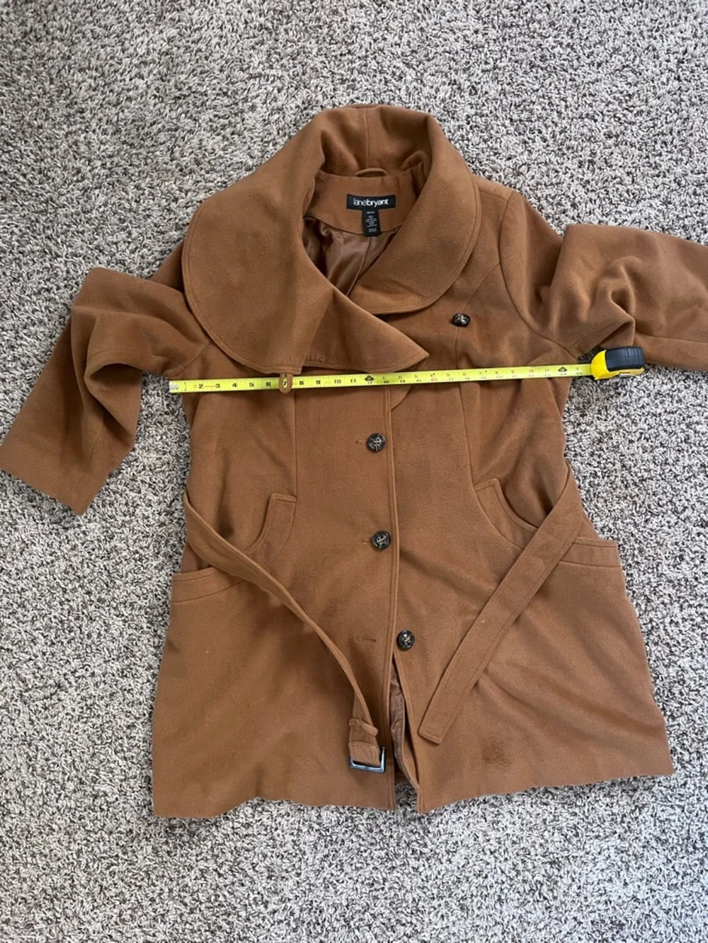 Lane Bryant Camel Brown Shawl Collar‎ Belted Wool Blend Coat Womens Plus 22/24